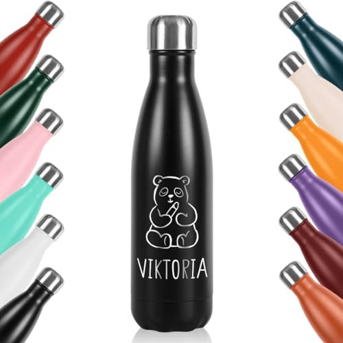 polar-effekt Edelstahl Trinkflasche 500 ml schwarz für Kinder mit Gravur - auch für Kohlensäure geeignet - BPA-Frei