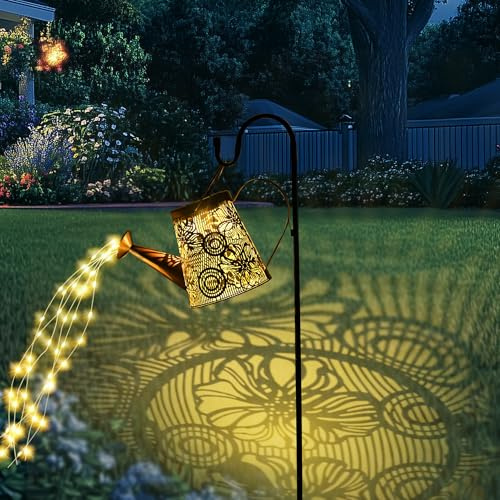 GIGALUMI Solarlampen für außen, Gartendeko für außen, Wasserdicht LED gießkanne,Solar Hängelaterne mit Halterung, für Garten, Rasen, Weg, Terrasse (große Blume)