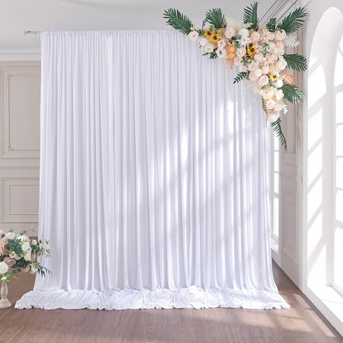 3 x 2,45 m Blanco Cortina de Fondo de Boda, 2 Paneles de 1,5 m × 2,45 m Anti - Arrugas Suave y Sedoso Poliester Foto telón de Fondo decoración de cumpleaños, Fiesta Nupcial de Ducha fotografía