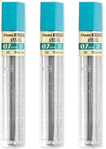 Pentel Super Hi-Polymer Refill Leads for Automatic/Mechanical Pencils - 0.7mm - Grade 2B - Pack of 3 Tubes (36 Leads)