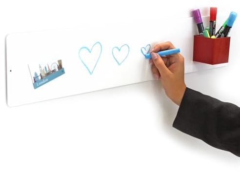 KalaMitica - Magnettafel für die Wand, Kreidetafel Magnetisch aus Stahl, beschreibbar mit Kreide und abwischbar, Pinnwand für Magnete - Raues Weiß - 14 x 70 cm