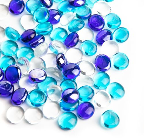 0.44 kg blaue Mischung Farbe Glasmurmeln,Mini-Flachglasperlen~150 Stück für Vasenfüller,Mancala Edelsteine Aquarium Steine für Tisch Aquarium,Wohnkultur Kunsthandwerk Zubehör(0,5~0,7)