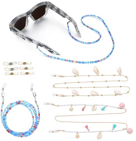 KASESSS 3 Stück Brillenband, Brillenkette Damen, Brillenkette Marine-Stil, Rutschfest Brillenband Damen mit Drei Paar Schnallen, Stilvolles Schalentiere Brillenbänder, Brillenketten für alle Brillen