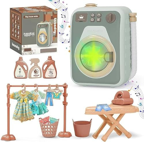 Xwin Sportseries 20PCS Washing Machine Toy Set Kids Realistic Pretend Play Laundry Set with Working Lights, Sounds and Accessories Perfect for Learning Household Chores