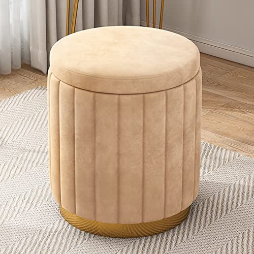 Ottoman-Fußhocker im Vintage-Stil mit Aufbewahrungsdeckel für Wohnzimmer und Schlafzimmer, runder Sitzhocker, gepolstert für Schminktisch, Wickelschuhe und Ruhefüße, Dunkelgrau, 40 x 43 cm