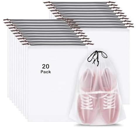 20Pack Schuhbeutel Mit Zugband PE Schuhtasche 30 X 40 cm Tragbare Transparente Schuhbeutel Zur Aufbewahrung Mit Seil, Große Kordelzugbeutel Für Reisen, Männer Und Frauen, Durchsichtig,L