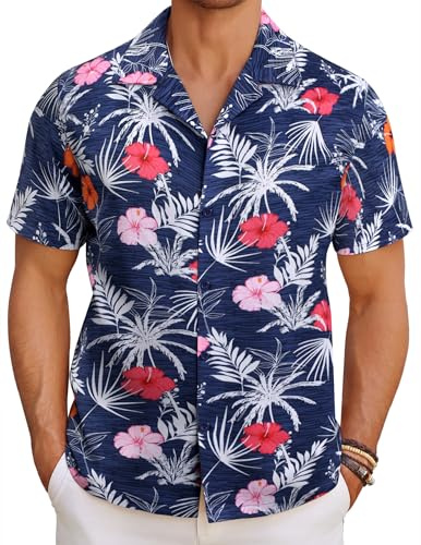 COOFANDY Hawaii Hemd Herren Blumen Kurzarm Sommer Hawaiihemd Männer Strandhemd Kurzarmhemd Urlaubshemd Hawaii Kostüm Casual Regular Fit Beach Blumenhemd Hawaiian Shirt Blumen A M