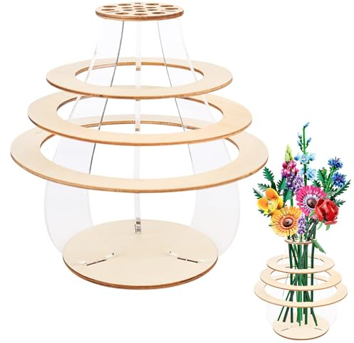 XCRPRT Vaso per fiori Lego, set di vasi di fiori in legno, puzzle in legno, per bouquet, supporto per lego, rose e orchidee, fiori, regalo per gli amanti dei fiori