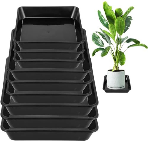 Rainmae 9 Pack Square Saucers Plastic Plant Pot Water Trays 20cm,25cm,30 cm Three Size Plant Saucer for Indoors and Outdoors No Holes Plants Garden Saucer for Plant Pots