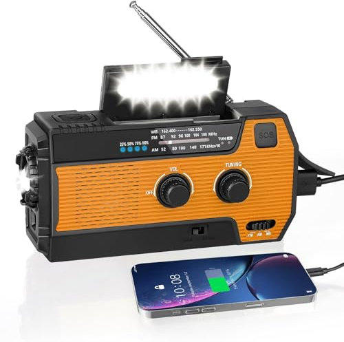 WVL Emergency Radio, 4000mAh/14800mWh NOAA Weather Radio, Solar Hand Crank Emergency Radio with AM/FM/NOAA Weather Alarm, Flashlight, Reading Light, Mobile Phone Charger and SOS Siren (Orange)