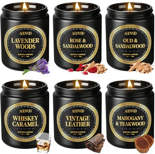 AOOVOO Duftkerzen Schwarz Geschenkset - 6 Pack Männer Kerzen für Heim Duft | Soja Kerze für Männer ,300 Stunden lang dauernde Kerze Set für Geburtstag, Vatertag, Valentinstag, Weihnachten, Jubiläum