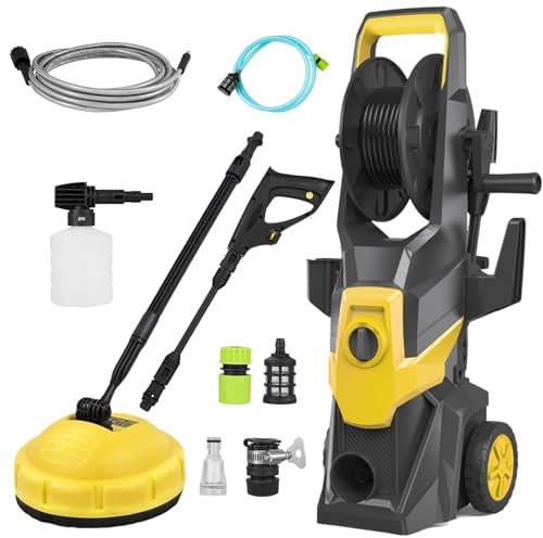 Electric Pressure Washer 2200W,150Bar 540L/h High Power Jet Washers with 2-in-1 Nozzle,Foam Tank,5M High-Pressure Hose,Power Washers for Car and Garden, Patio, Fences, Driveways
