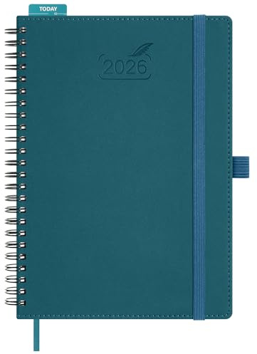 BEZEND Kalender 2026 Buchkalender A5 Ringbuch 1 Woche 2 Seiten | Terminplaner 2026 Wochenplaner mit 100 g/m² Papier & Monats-Register | Planer & Terminkalender mit PU-Leder Softcover - Dunkelgrün