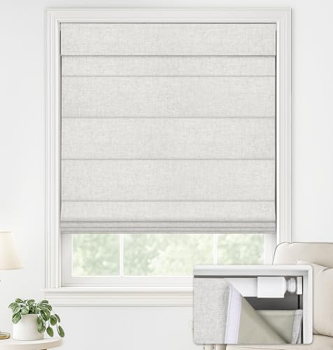 LazBlinds No Drill Roman Shades, Blackout, 30 W x 64 H, Natural