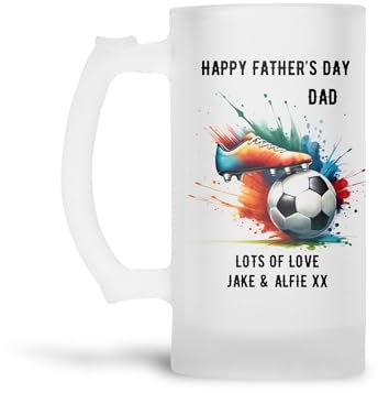 Personalised Frosted Beer Glass Tankard (0.8 Pint) for Father's Day Dad|Daddy|Grandad (Football Boot Design)