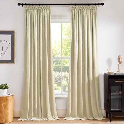 PONY DANCE Velvet Curtains for Living Room Thermovorhänge gegen Hitze | 2er Set, H240 x B132cm, Hellbeige, 300g/m², Vorhang Sonnenschutz, Thermo Gardinen Hitzeschutz, mit Kräuselband für Schiene