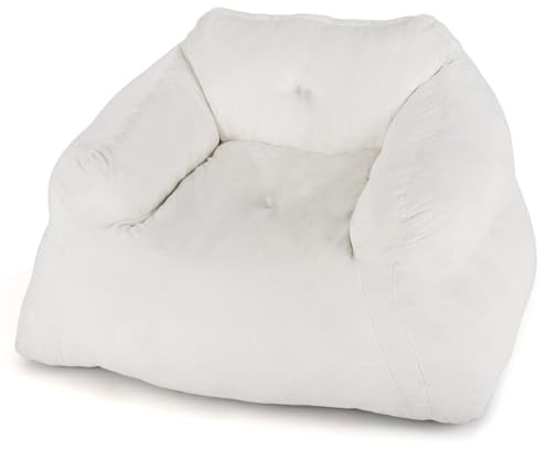 FANTASK Pouf poltrona divano pavimento imbottito con rivestimento in velluto e fondo antiscivolo per soggiorno, camera da letto e sala lettura, 129 x 111 x 69 cm (beige)