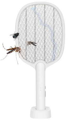 Mateju Elektrische Fliegenklatsche USB C, Elektrische Fliegenklatsche Extra Stark Aufladbar USB Fliegenfänger Insektenfalle, für Indoor Küche Gärten (985G Weiß)