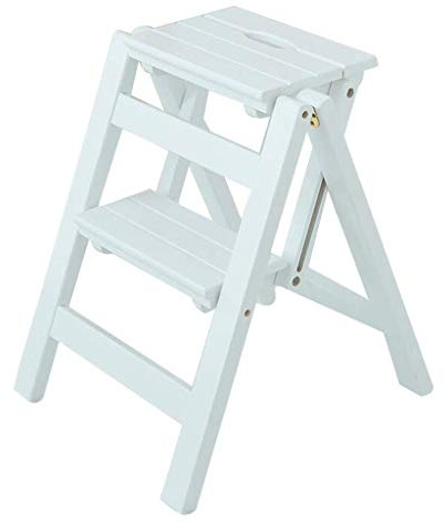 Sgabello Scala Pieghevole, Sgabello in Legno Multifunzione, scaletta a 2 gradini, scarpiera Portatile, portafiori, Ampia Scala a Pedali