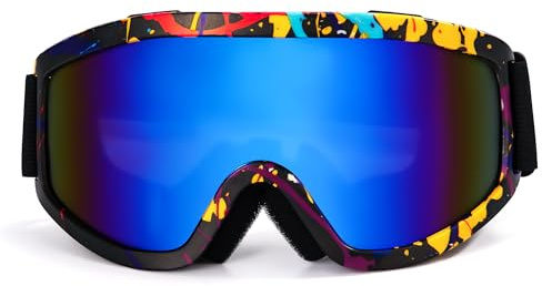 Yesaler Occhiali da Sci Occhiali da Motocross Protezione UV400 Occhiali da Snowboard con Imbottitura in Schiuma per Attività all'Aperto Uomo Donna (Blu con Montatura Multicolore)