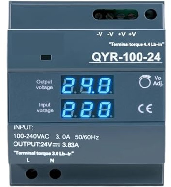 Fuente de alimentación conmutada en carril DIN QYR-60W, 100W, 120W, AC-DC de 12V y 24V con pantalla Digital Industrial for tira de luces LED(24V,150W)