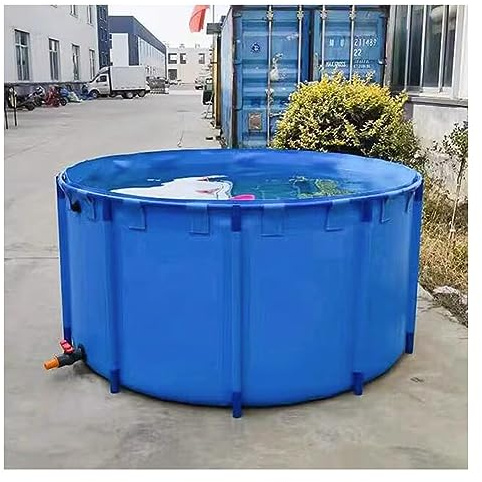 Piscine ronde hors sol pour enfants, bassin à poissons en toile de 2 x 1 m avec cadre en acier et vanne de vidange, idéal pour aquarium à koïs et poissons rouges, design bleu durable, capaci