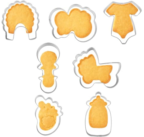 7pz Baby Shower Stampino per Biscotti, Stampini Biscotti in Acciaio Inossidabile Body Bavaglino Biberon & Piedini del Bambino per Decorazioni da Forno Festa di Compleanno