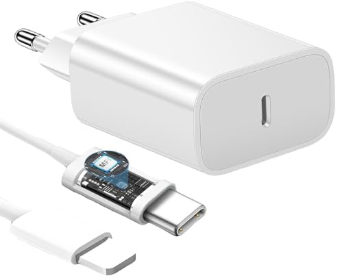 Chargeur Rapide - 25W USB Adaptateur Secteur PD et 1,2M Câble, Prise EU, Type C Mural Alimentation Adaptateur Compatible iPhone 14 Pro Max / 14/13 / 12/11 / SE/XR/iPad