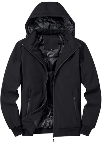 TONY BACKER Veste pour homme d'hiver Softshell imperméable coupe-vent avec capuche amovible, veste de randonnée décontractée 3510