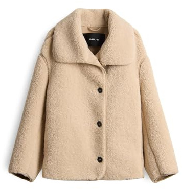 OPUS Damen Jacke | HAFINE Regular weiche Teddyjacke im Shearling Look Macadamia, 36