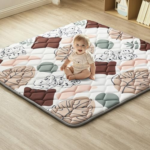 Hamino Krabbeldecke Für Baby 110 x 110CM, Krabbelmatte Baby Faltbar, Weich und Rutschfest Spielmatte Baby, Geeignet Für Kinderzimmer Bodenmatte (Blätter)
