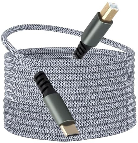 GEU USB C to USB B Printer Cable 3 Meters, Nylon Braided High Speed 480Mbps Data Sync Cord for MacBook Pro, Laptop to Printer, Scanner, MIDI Controller, Digital Piano, DAC, Server (Grey)