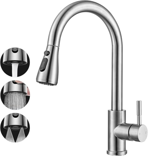 TEKXDD Rubinetto Lavello Cucina - Rubinetto Cucina Con Doccetta Estraibile, Miscelatore Cucina Girevole a 360 °, 3 Regolamento Modalità Rubinetti Acciaio Inossidabile per Lavello Cucina