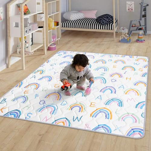 OUUTMEE Alfombra para gatear para bebé, 180 x 150 x 2 cm/71 pulgadas x 59 pulgadas, alfombra de juego plegable, parte inferior antideslizante, adecuada para salón, habitación infantil y dormitorio