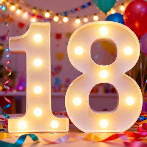 Light Up Numbers 18th Birthday Decorations, LED Marquee Sign with 2 Setup Options Battery Powered Portable Party Decor for Indoor Use