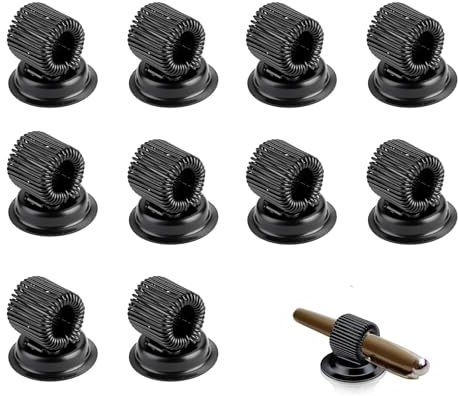 GERUI Stifthalter, 10 Stück, Schwarz | Verstellbare Federschlaufe, Selbstklebend Stifthalter, Abnehmbarer Stiftclip, Für Zuhause, Büro, Kühlschrank, Whiteboard