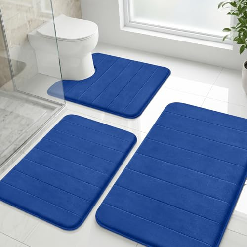 wiipara Badezimmerteppich Set 3 Teilig, Badteppich & WC Vorleger, Blau
