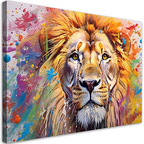 Feeby Bilder Löwe Natur Tier 100x70 cm 1 tlg Modern Leinwandbilder Bild auf Leinwand Kunstdruck Wand Bild Wanddeko Design Schlafzimmer Büro Flur Hotel Spa Wohnzimmer Abstrakt Afrika mehrfarbig