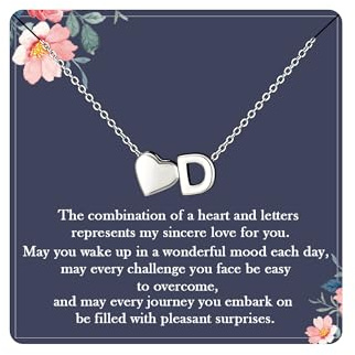 ESPVO Silver Heart Initial Necklace for Women Teen Girls Letter D Name Pendant Necklaces Womens Personalised Jewellery Anniversary Birthday Presents for Her Teenage Girl Jewelry