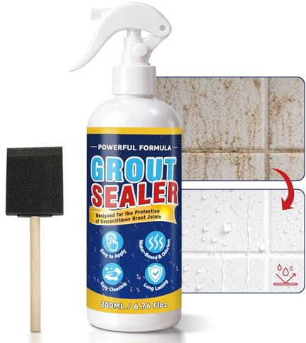 Grout and Tile Sealer, 6.76 FI oz/200g Waterproof Grout Sealant Spray for Shower, Bathroom, Floors, Kitchen, Clear Tile Sealer Protector for Ceramic, Marble, Granite & Stone