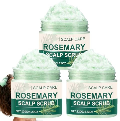 Exfoliante exfoliante de romero para el cuero cabelludo, limpiador y nutritivo profundo para eliminar suavemente la caspa y las impurezas, cuidado del cuero cabelludo equilibrado en sebo. (3 unidades)