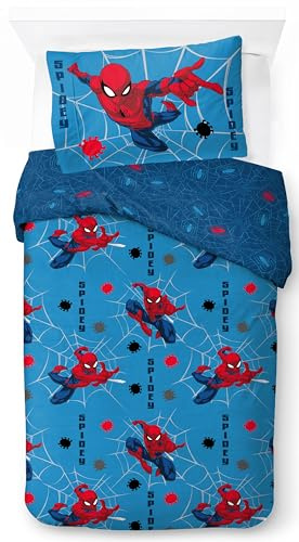 Jay Franco Children's Marvel Spiderman Single Duvet Cover Set – 100% Cotton Super Soft Bedding with Pillowcase, Official Licensed Product, Blue, 2 Piece Set