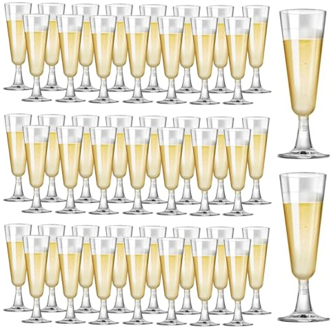 unbholkk 100 Stück Sektgläser Plastik, 150ml Sektgläser Kunststoff mit Goldglitter, Dessertgläser Plastik Set, Weingläser Champagnergläser für Partys, Hochzeiten, Geburtstage, Picknick