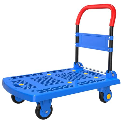 Chariot à plateforme robuste bleu avec roulettes Capacité de charge de 350 kg Chariot de transport polyvalent pour marchés, entrepôts, écoles, utilisation industrielle, maniabilité facile