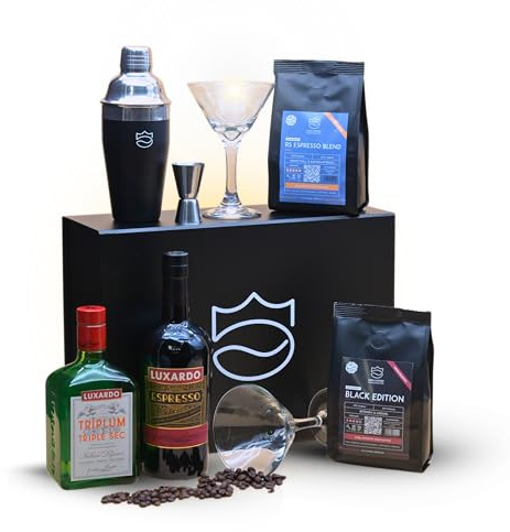 King's Coffee | Espresso Martini Box | Premium Cocktail Geschenkset für Kaffeeliebhaber| DIY Kit mit Kaffee & vielfältigen Zubehör | Perfektes Männer & Frauen Geschenk | Bar-Qualität für Zuhause