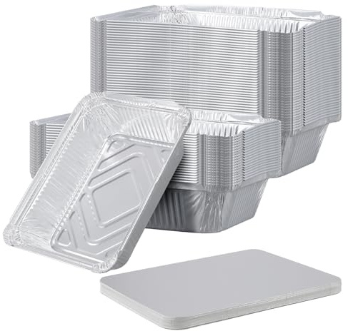 60 Stück Aluschalen mit Deckel 1100ml, Rechteckige Aluminium Behälter | Hitzebeständige Grillschalen Groß, Alu Lebensmittelbehälter für Backen, Grillen, Kochen, 21,5x16x5cm