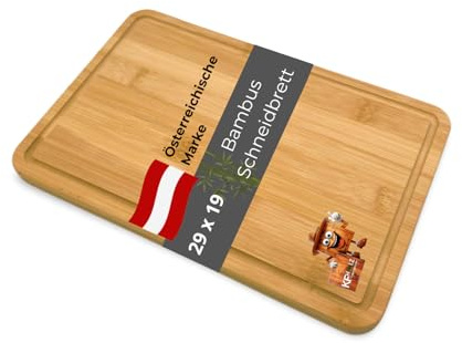 Bambus Schneidbrett mit Saftrille 29 x 19 cm – Massives Holz Schneidebrett, Messerfreundlich, Nachhaltig & Hygienisch – Küchenbrett für Fleisch, Gemüse, Obst – Servierbrett & Küchenaccessoire