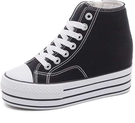 KVWSXD Zapatillas Altas de Lona con Plataforma Gruesa para Mujer Deportivas Que Aumentan la Altura Plimsolls con Cordones Tacón Oculto Casuales y Elegantes