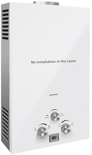 Gas Durchlauferhitzer LPG 18L Warmwasserbereiter Durchlauferhitzer 36KW Warmwasserspeicher Heißwasserbereiter Boiler Tankless Instant Boiler für Badezimmer Außenbereich Wohnmobile usw.(18L Weiß)