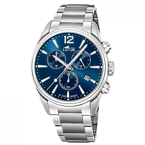 LOTUS Reloj Hombre Analógico de Acero Inoxidable 316l Plateado - Movimiento de Cuarzo - Cronógrafo - Calendario - Cristal Mineral de Alta Resistencia - Resistente al Agua 10 ATM Casual 18690/1 Chrono